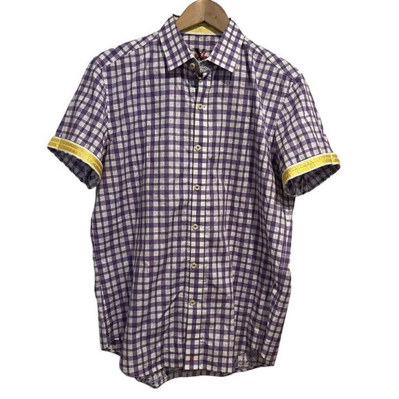 Robert Graham Purple Window Pane Short Sleeve Button Down Shirt Size M - Picture 2 of 10